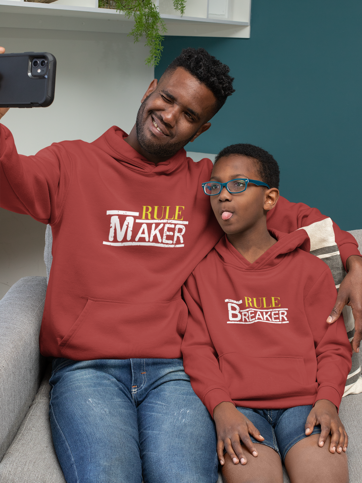 Rule Maker Father and Son Red Matching Hoodies- FunkyTeesClub