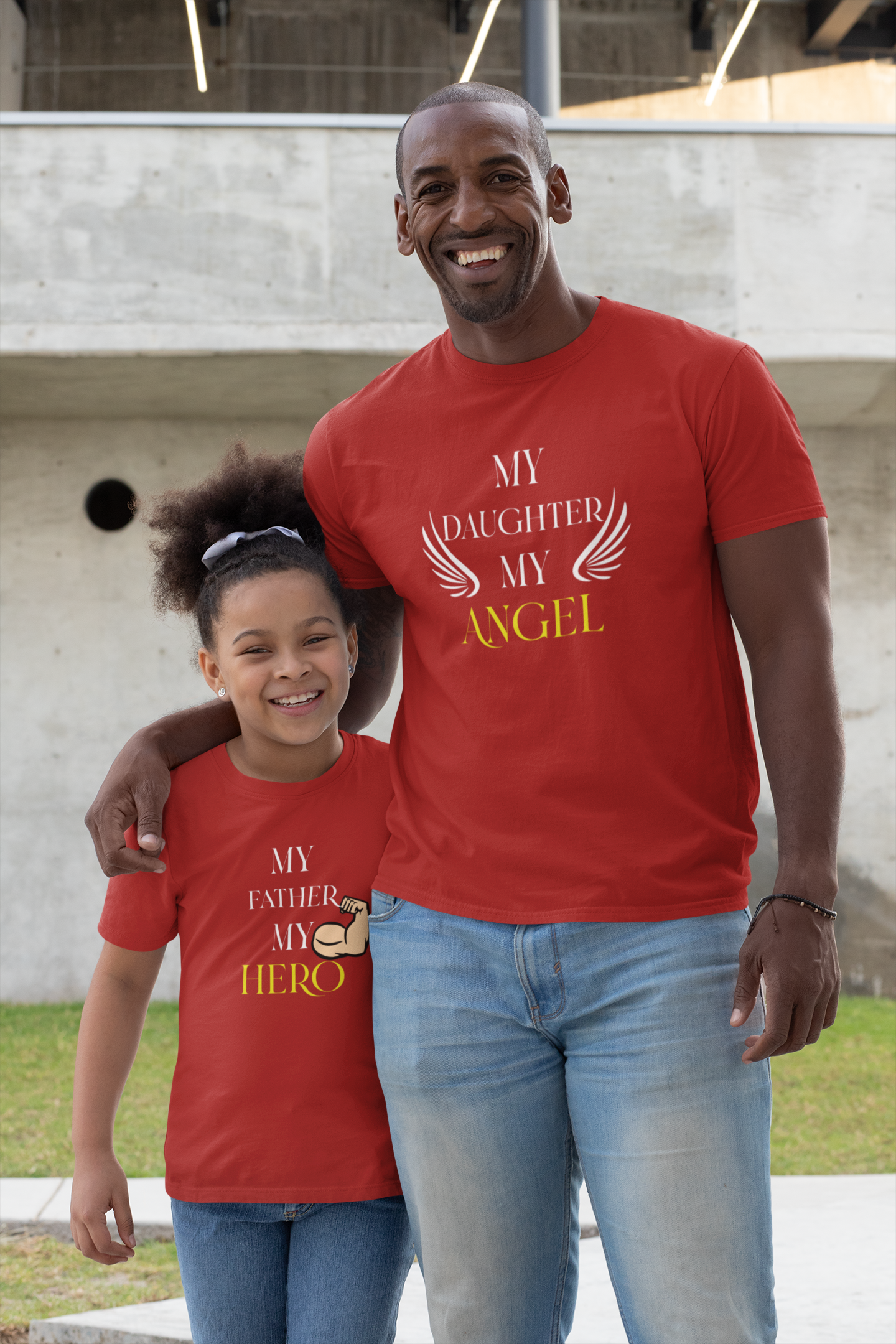 My Father My Hero Father and Daughter Red Matching T-Shirt- FunkyTeesClub