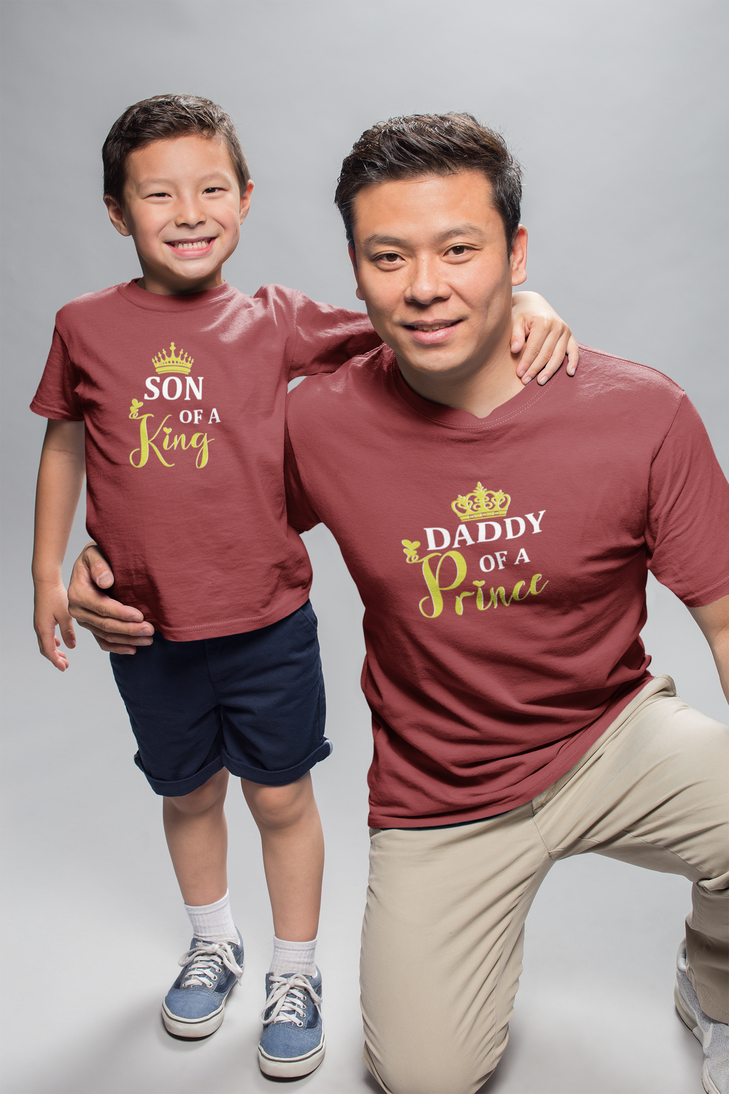 Daddy OF A Prince Father and Son Red Matching T-Shirt- FunkyTeesClub