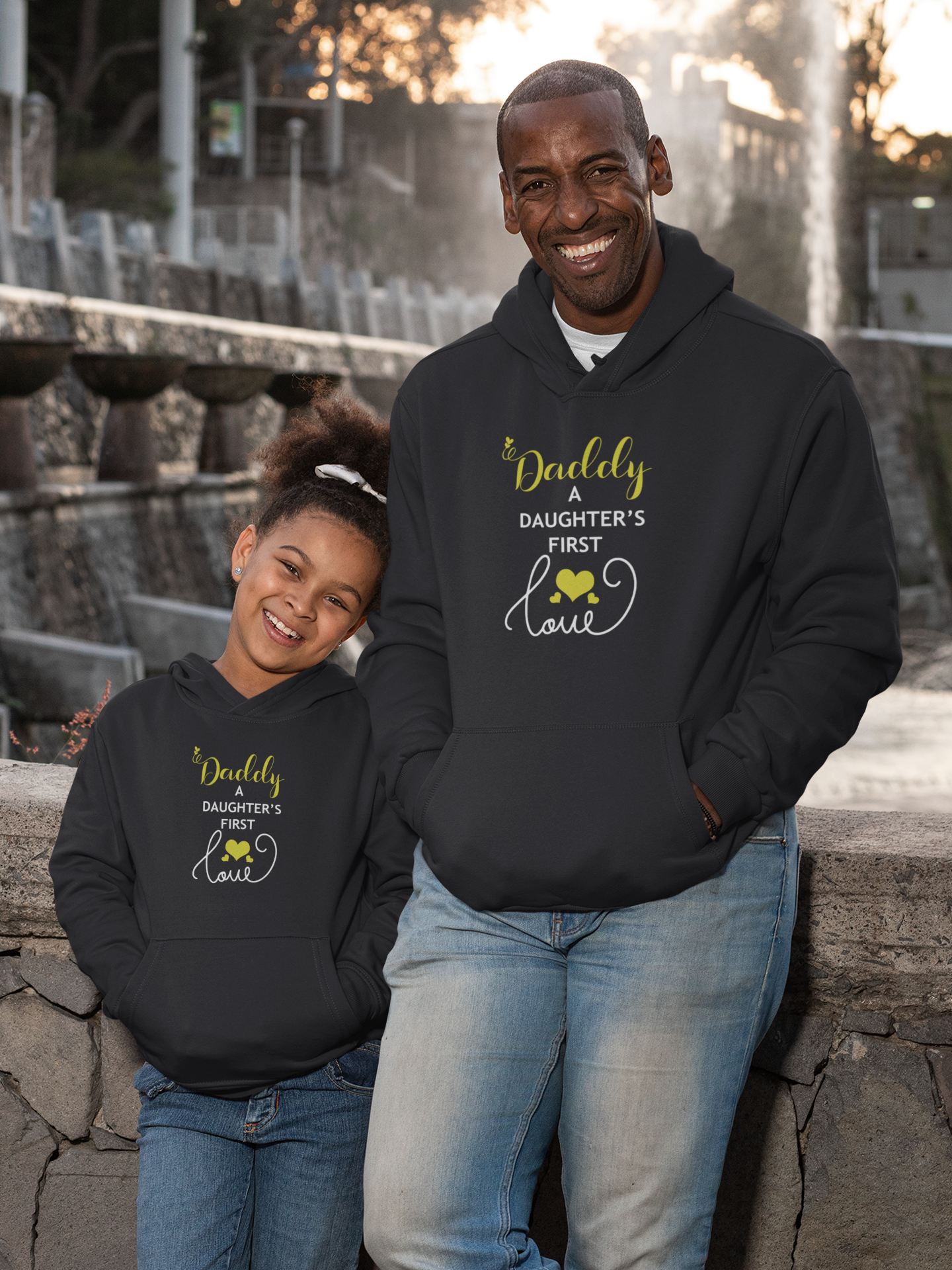 Daughters First Love Father and Daughter Black Matching Hoodies- FunkyTeesClub