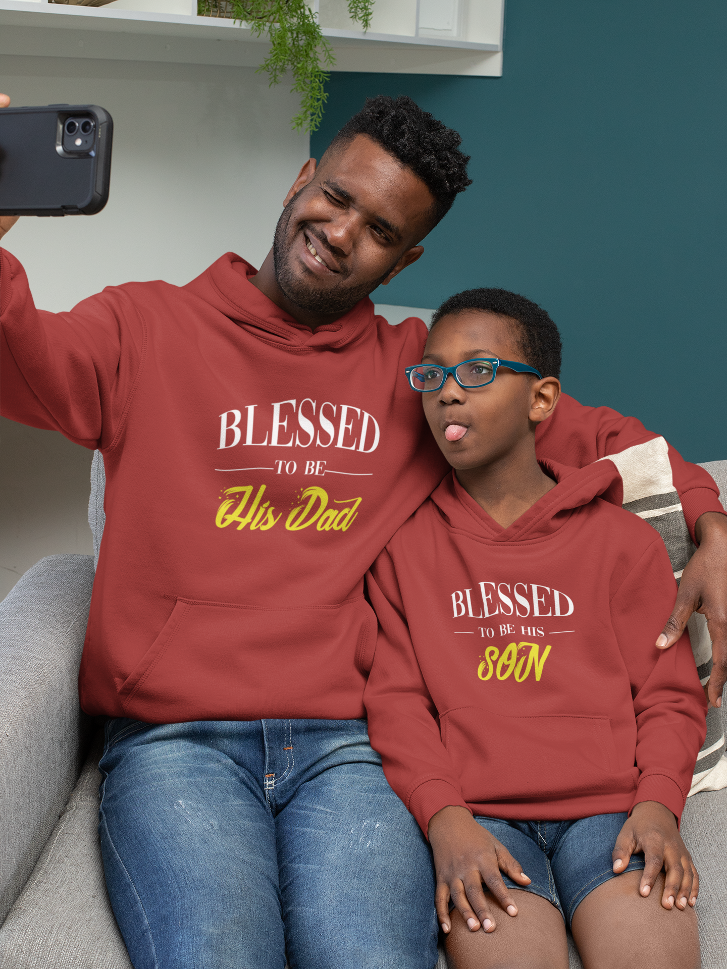 Blessed To Be His Son Father and Son Red Matching Hoodies FunkyTeesCl