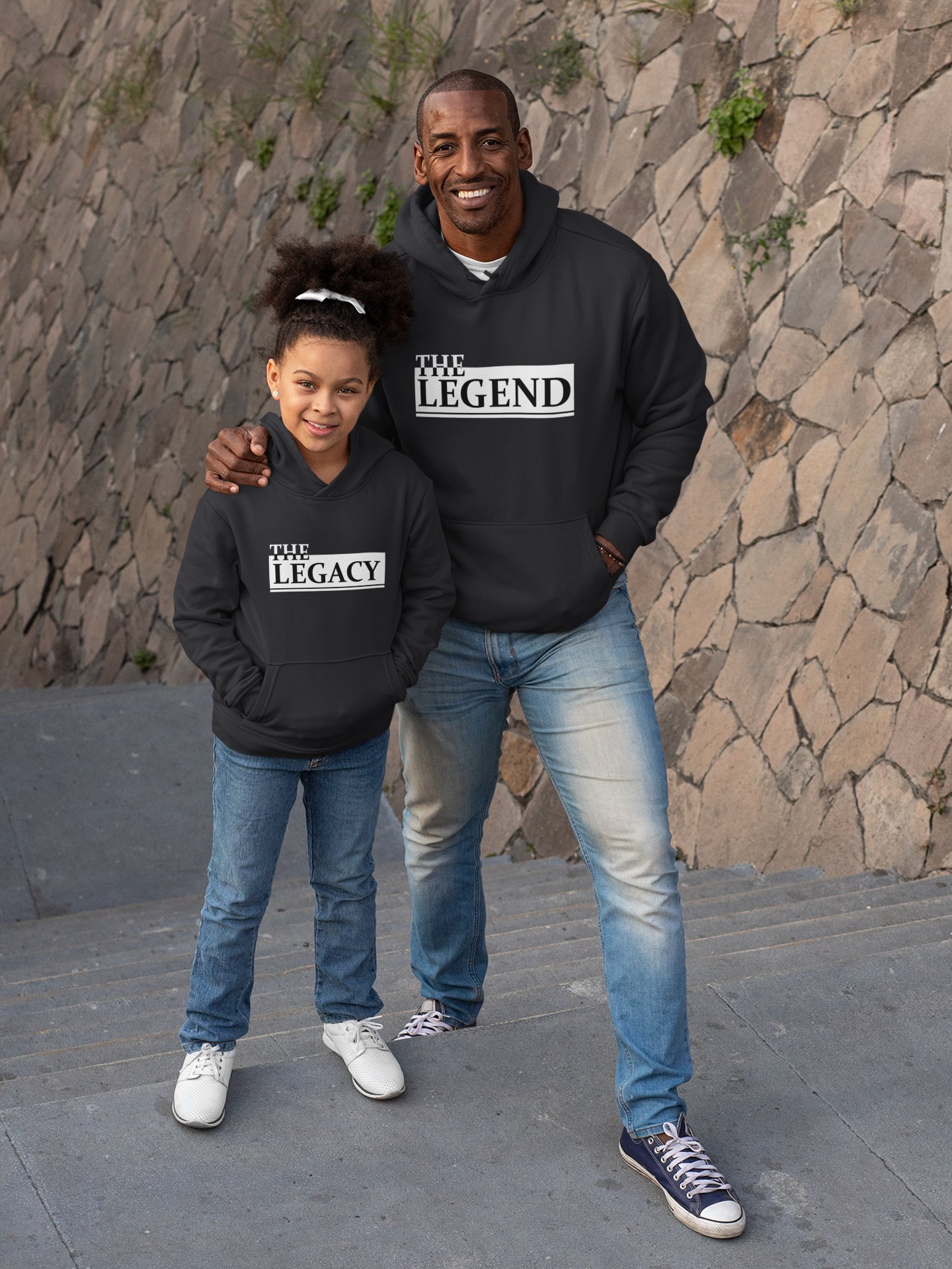 The Legend Father and Daughter Black Matching Hoodies- FunkyTeesClub