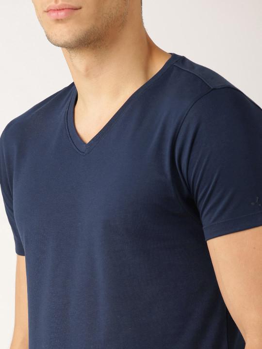 Plain Navy Blue V Neck T-Shirt-FunkyTeesClub