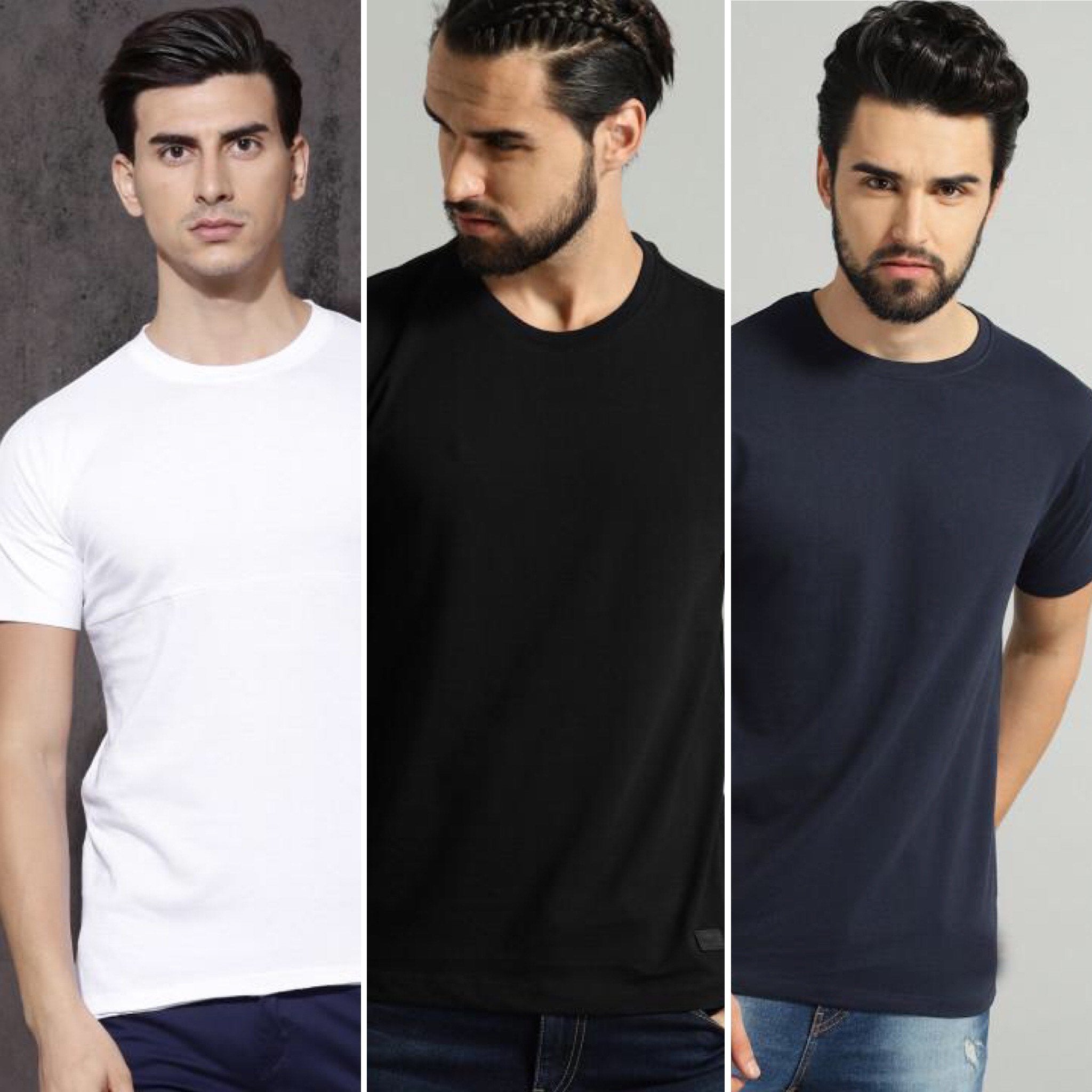 Navy Blue Black White Combo Half Sleeve T-Shirts [Pack of 3]-FunkyTeesClub