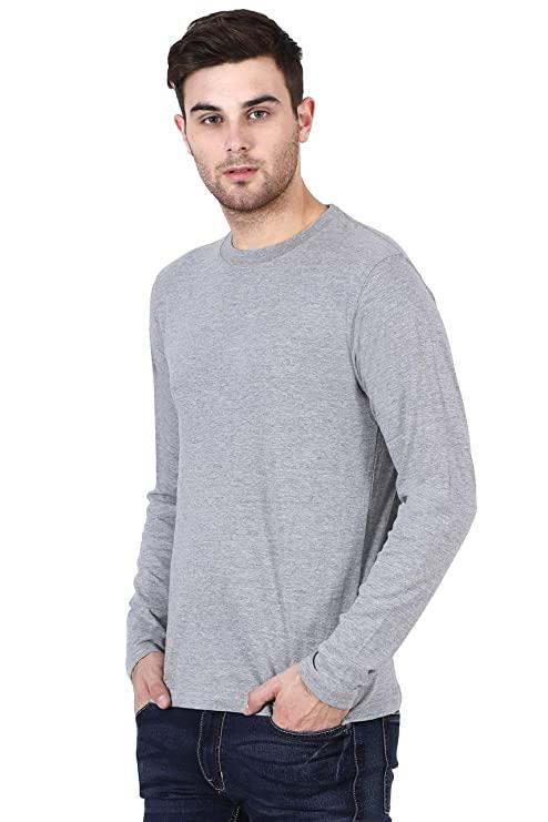 Plain grey melange Full Sleeves T-Shirt-FunkyTeesClub