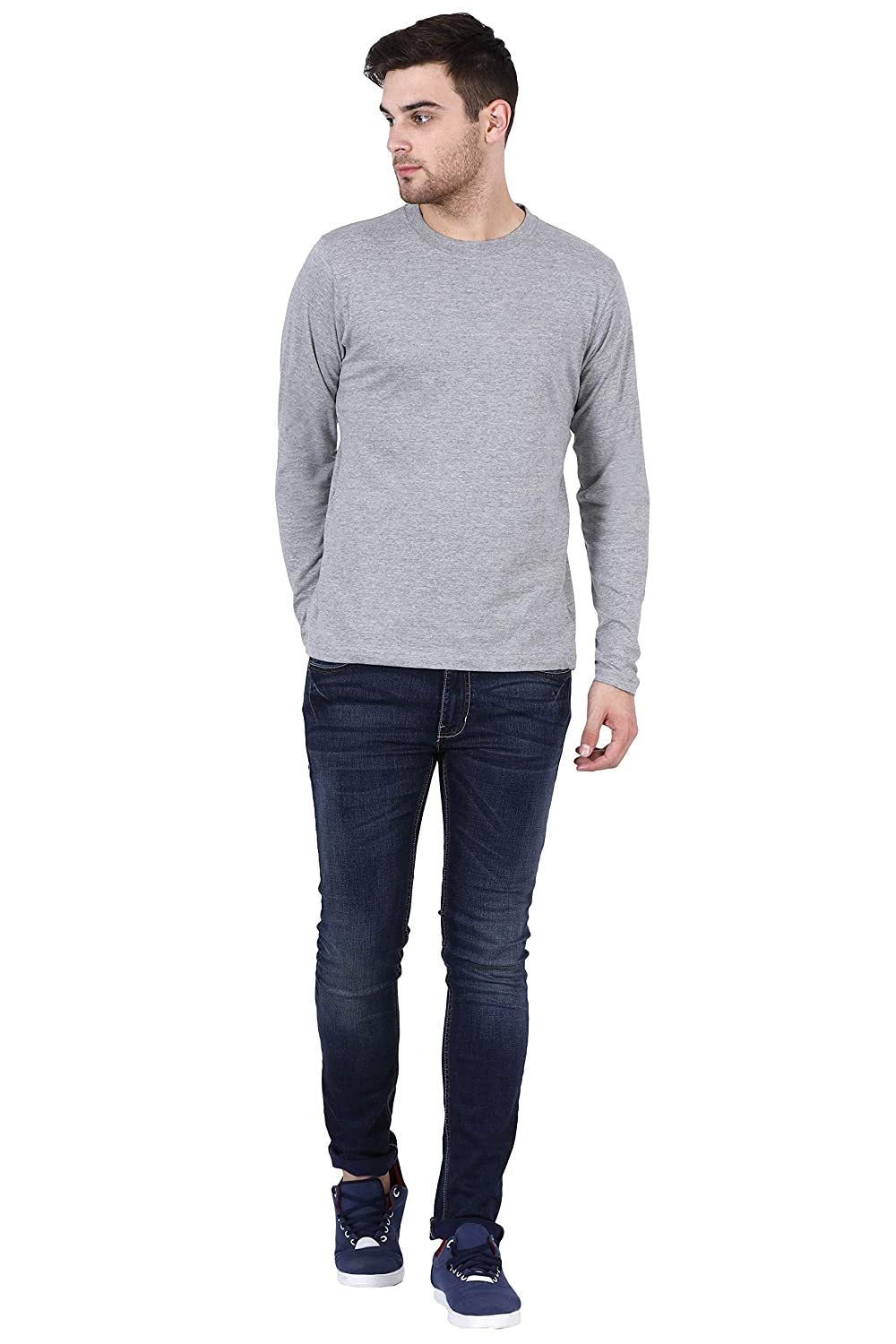 Plain grey melange Full Sleeves T-Shirt-FunkyTeesClub