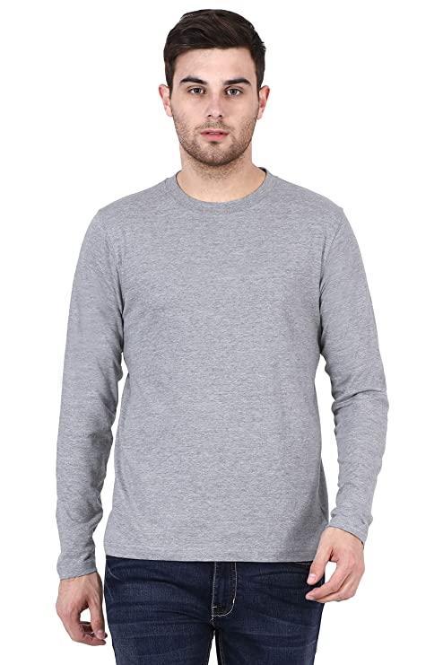 Plain grey melange Full Sleeves T-Shirt-FunkyTeesClub