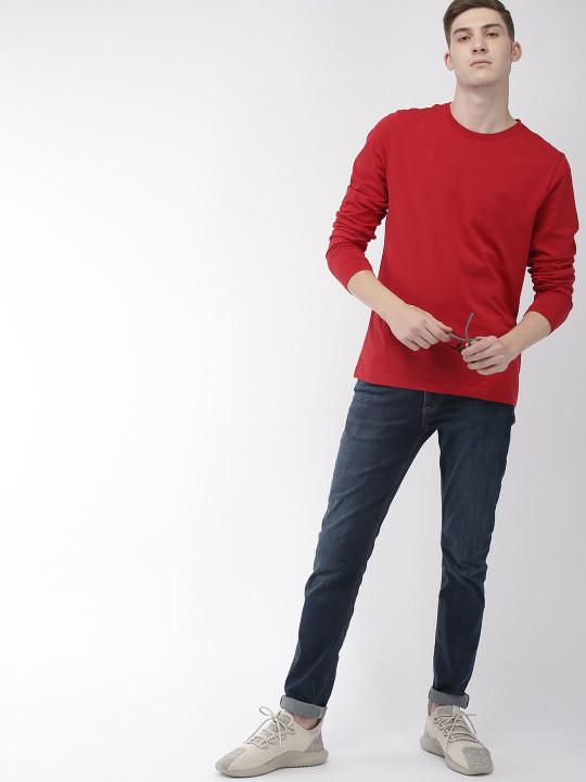 Plain Red Full Sleeves T-Shirt-FunkyTeesClub