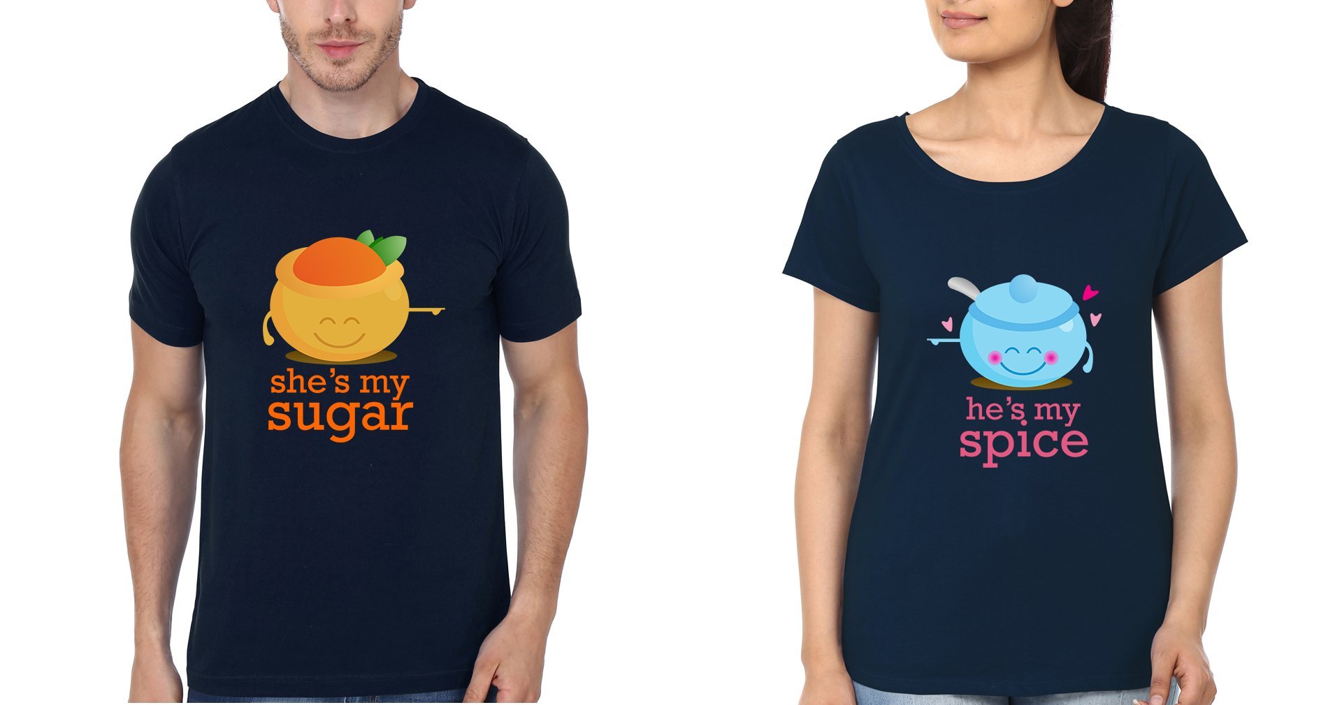 Sugar Spice Couple Half Sleeves T-Shirts -FunkyTees