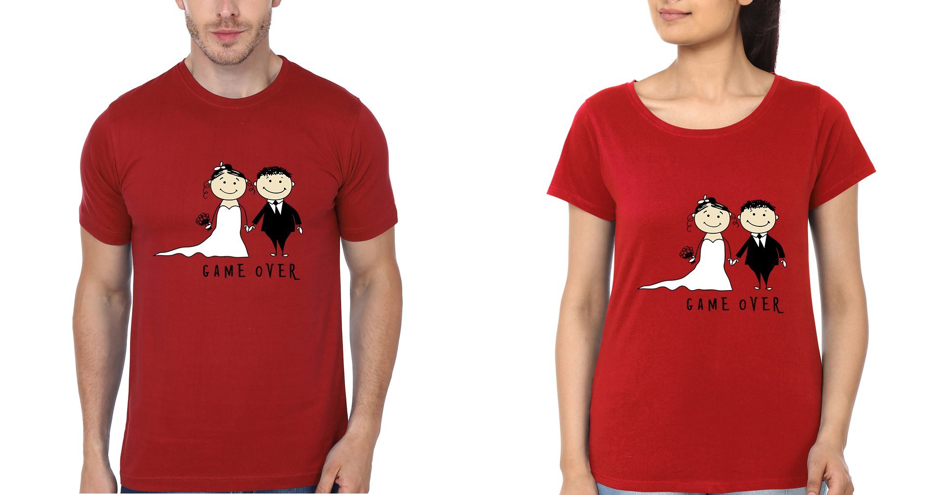 Game Over Couple Half Sleeves T-Shirts -FunkyTees
