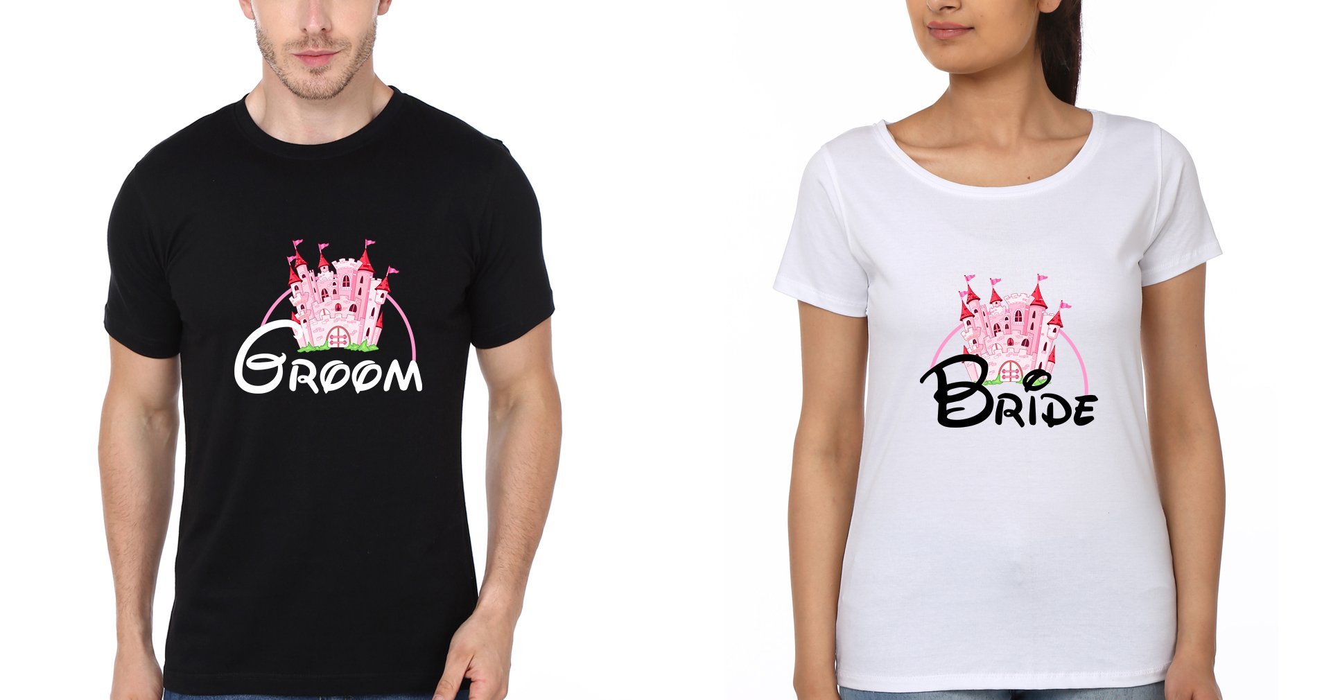 Groom Bride Couple Half Sleeves T-Shirts -FunkyTees