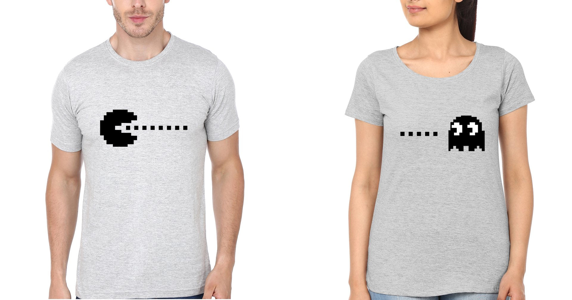Pacman Couple Half Sleeves T-Shirts -FunkyTees