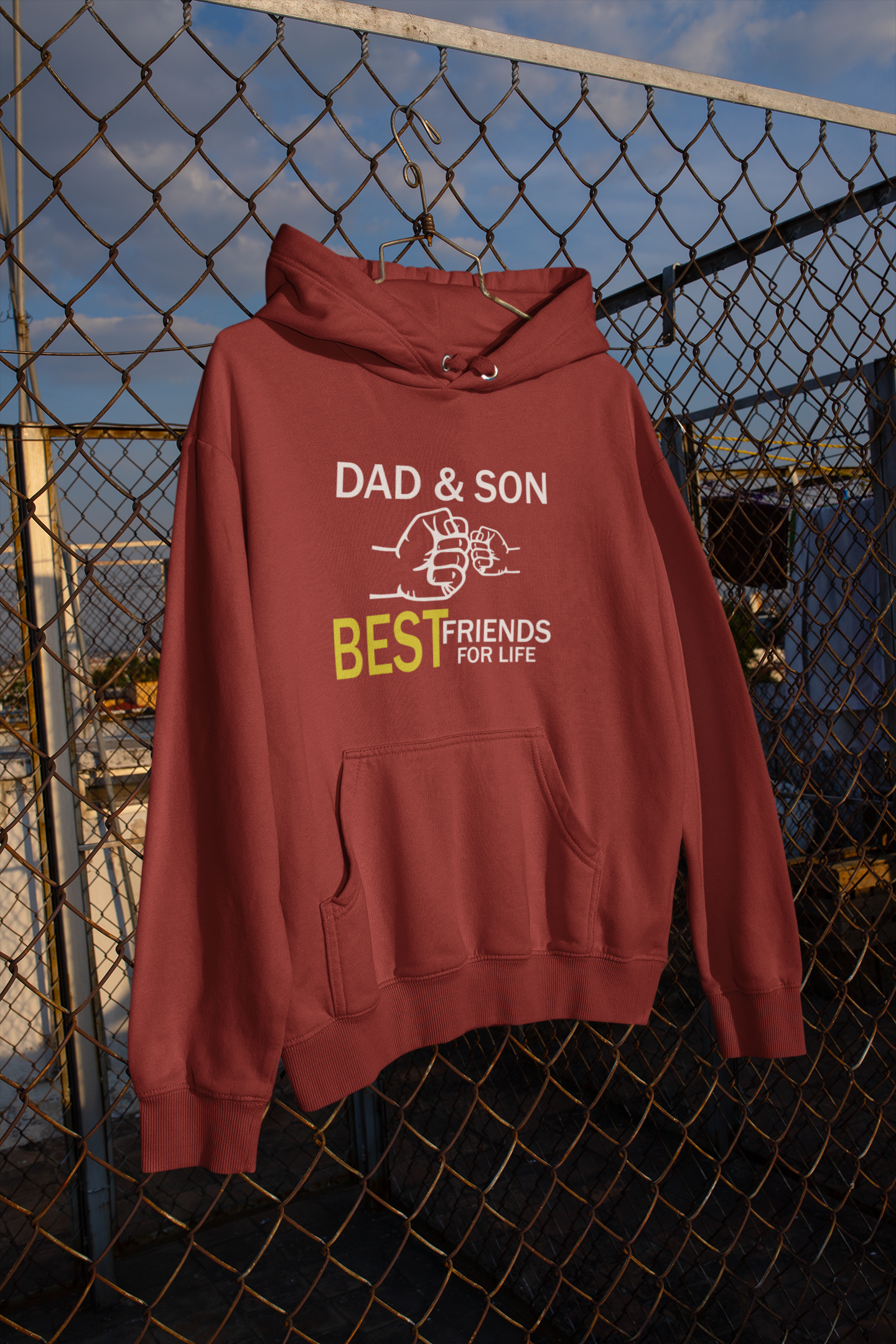Dad And Son Best Friends For Life Father and Son Red Matching Hoodies- FunkyTeesClub