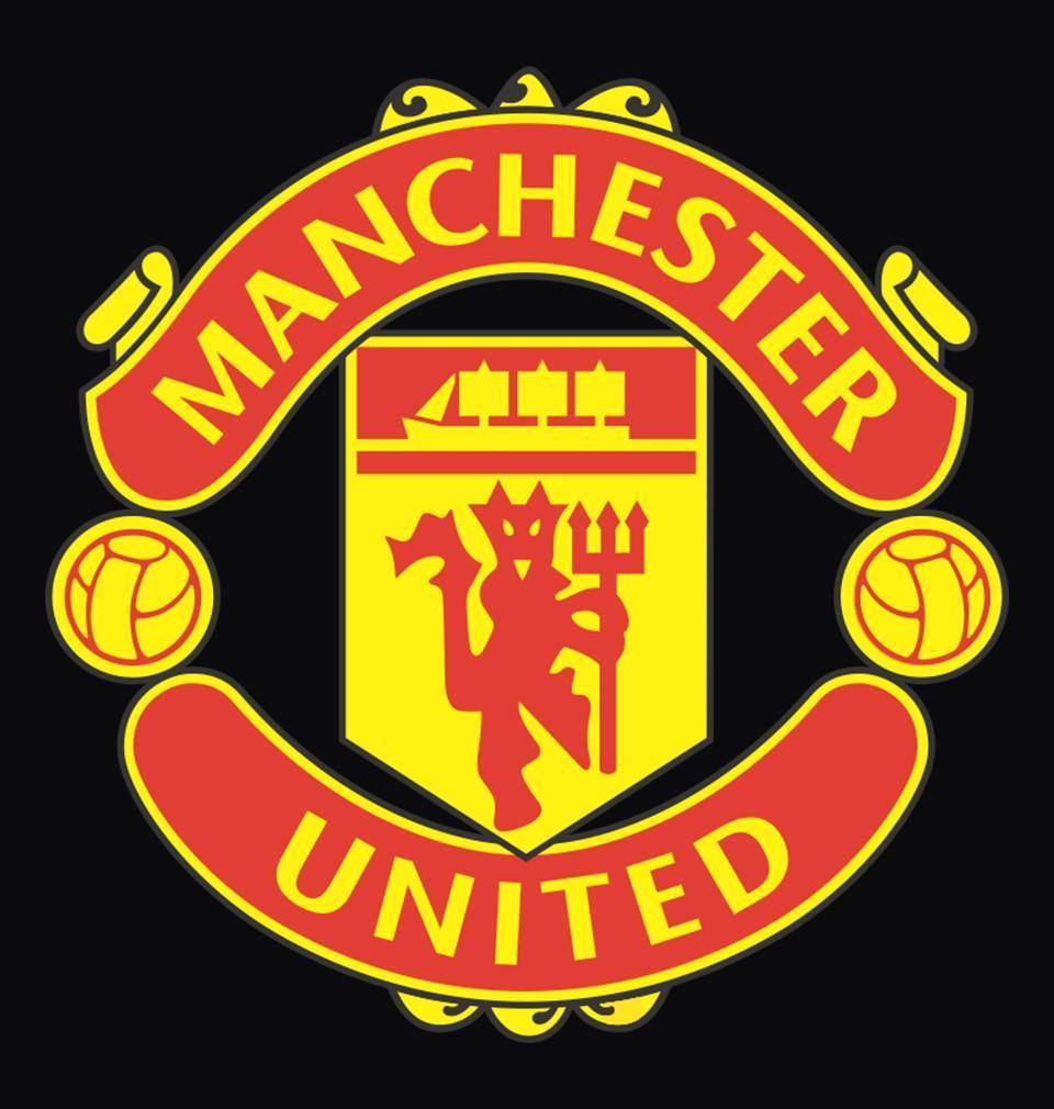 FunkyTeesClub Black Round Neck Manchester United Logo Half Sleeves T-Shirt