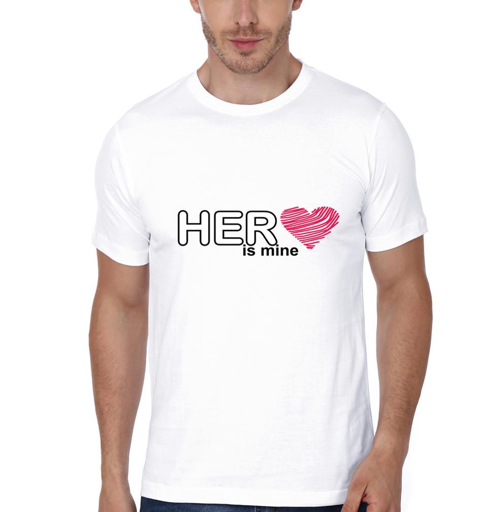 His Mine Her Mine Couple Half Sleeves T-Shirts -FunkyTees