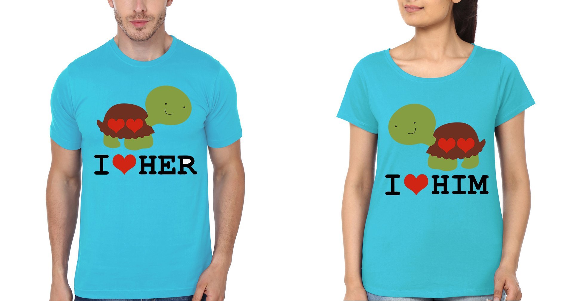 I Love Her Him Couple Half Sleeves T-Shirts -FunkyTees