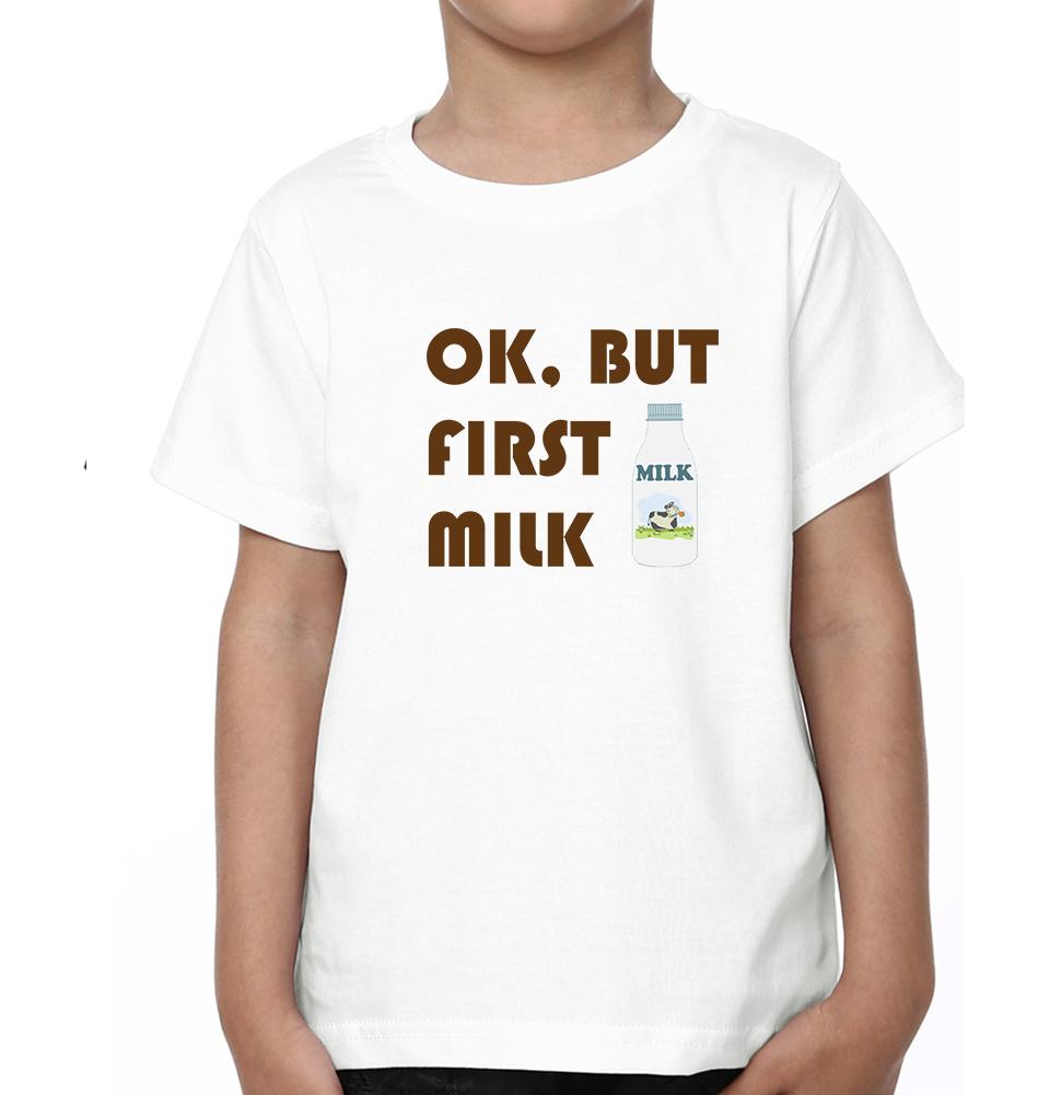 Ok But First Coffee Ok But First Milk Father and Son Matching T-Shirt- FunkyTeesClub