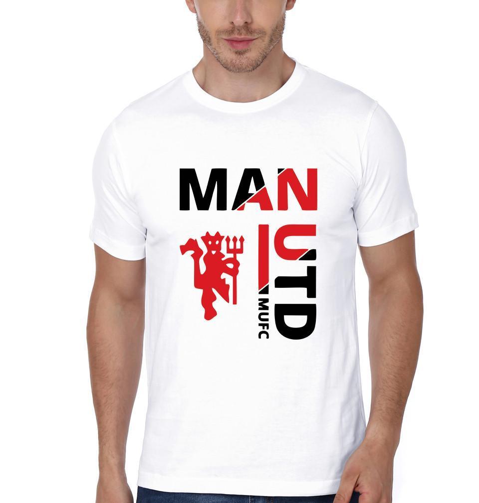 FunkyTeesClub White Round Neck Manchester United Half Sleeves T-Shirt