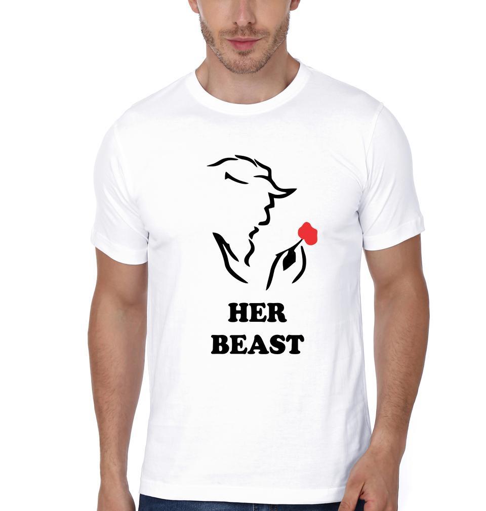 Her Beast His Beauty Couple Half Sleeves T-Shirts -FunkyTees