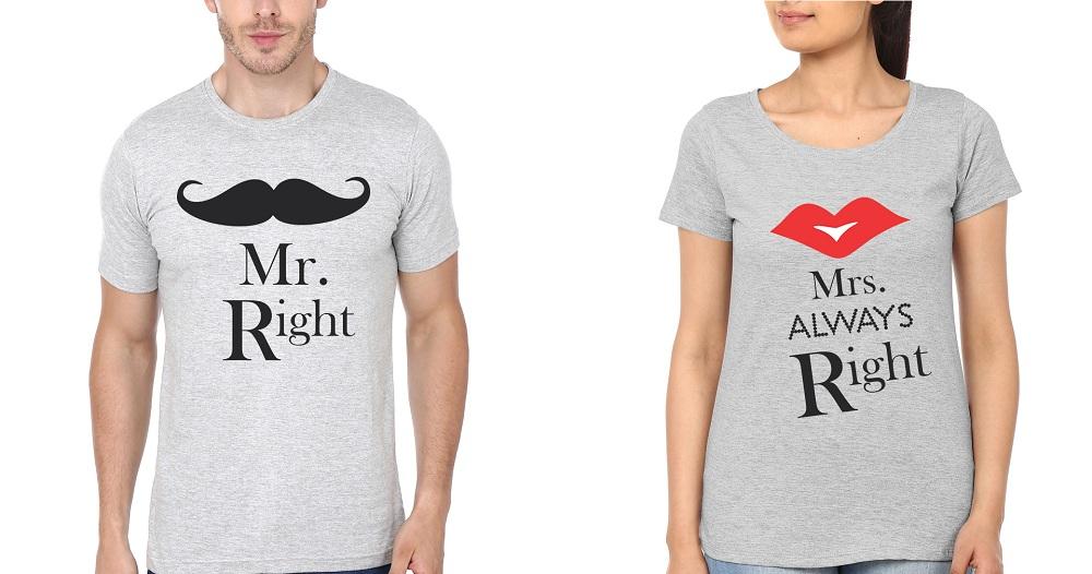 Mr.Right & Mrs. Always Right Couple Half Sleeves T-Shirts -FunkyTees