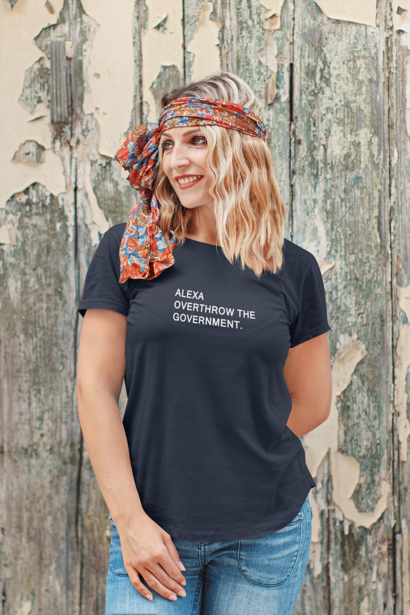 Alexa Overthrow The Government Women Half Sleeves T-shirt- FunkyTeesClub