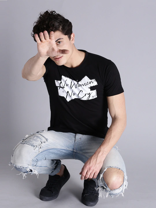No Women No Cry Round Neck Mens Half Sleeves T-shirt- FunkyTeesClub