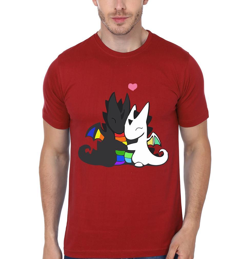 Rainbow Dragon Couple Half Sleeves T-Shirts -FunkyTees