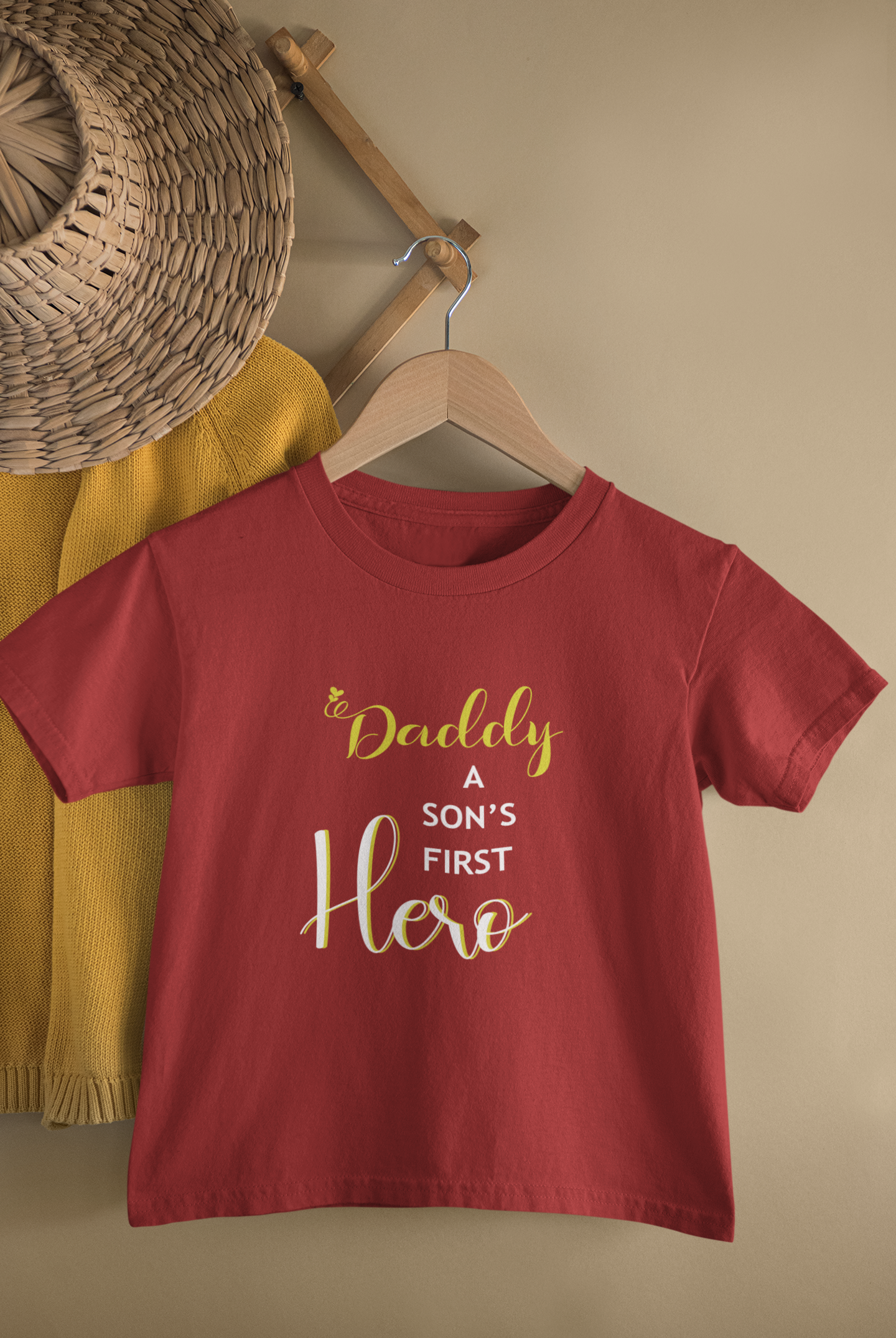 Daddy A Sons First Hero Father and Son Red Matching T-Shirt- FunkyTeesClub