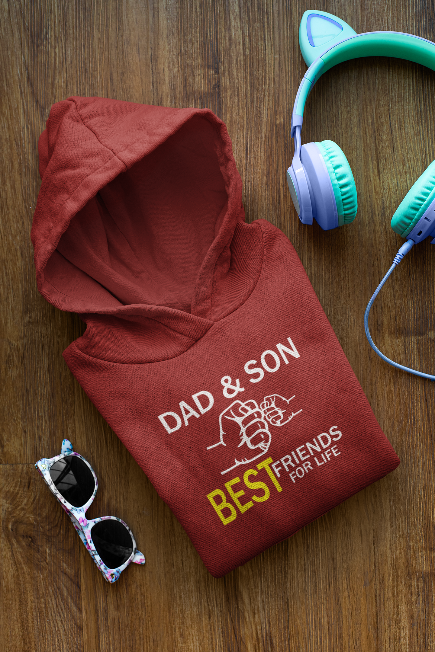 Dad And Son Best Friends For Life Father and Son Red Matching Hoodies- FunkyTeesClub