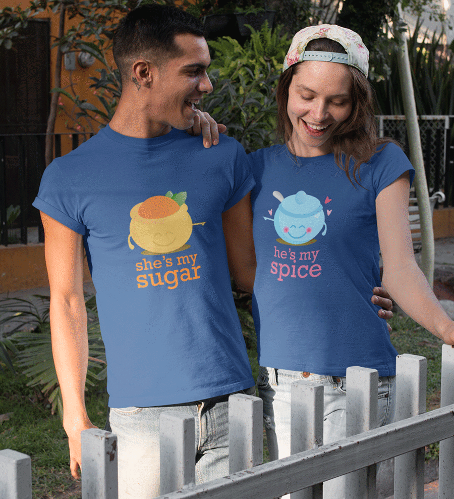 Sugar Spice Couple Half Sleeves T-Shirts -FunkyTees