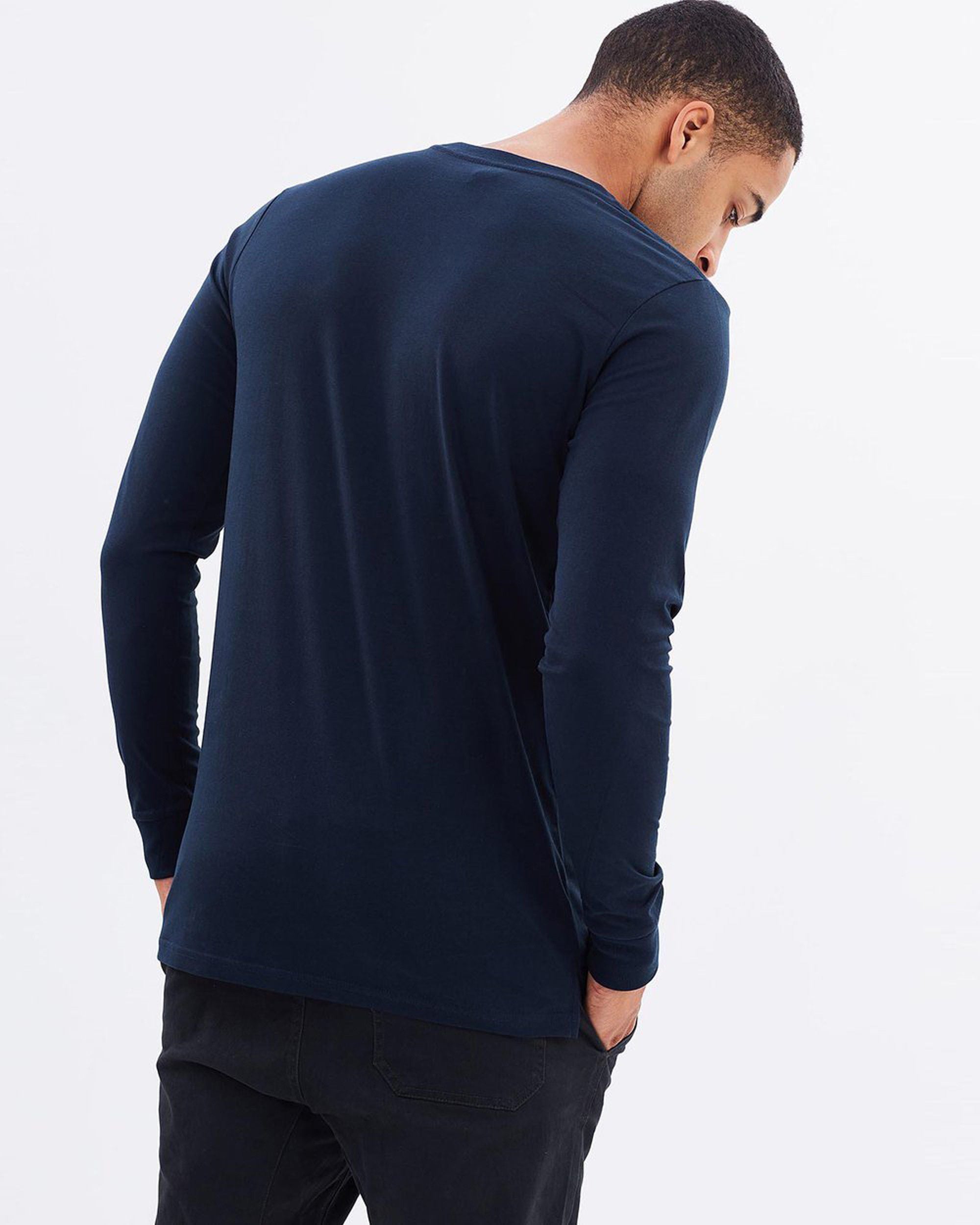 Plain Navy Blue Full Sleeves T-Shirt-FunkyTeesClub