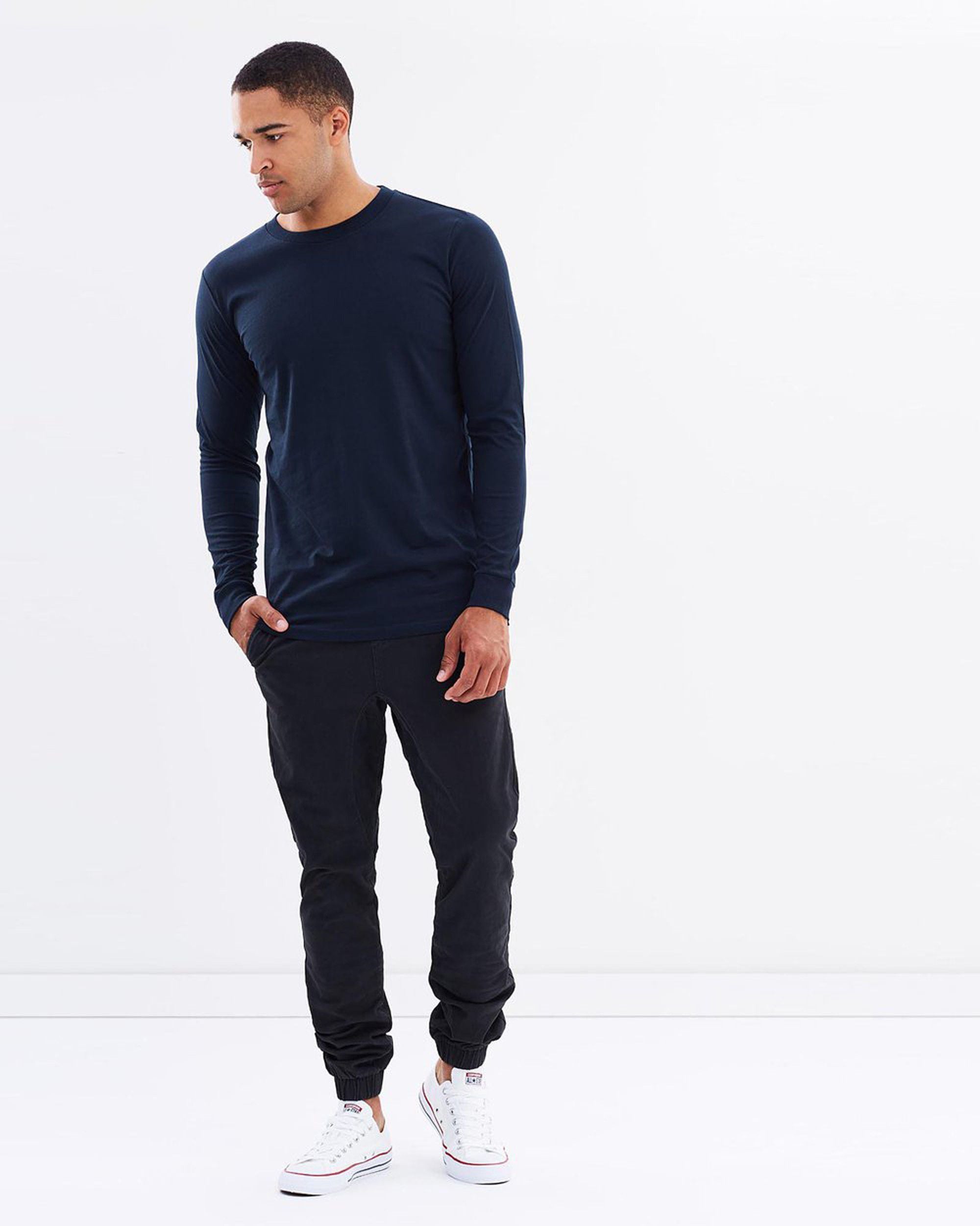 Plain Navy Blue Full Sleeves T-Shirt-FunkyTeesClub