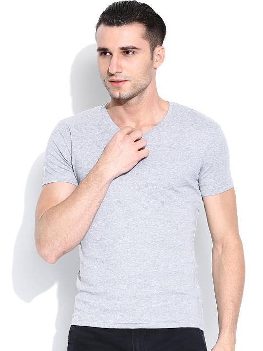 Plain Grey Melange V Neck T-Shirt-FunkyTeesClub