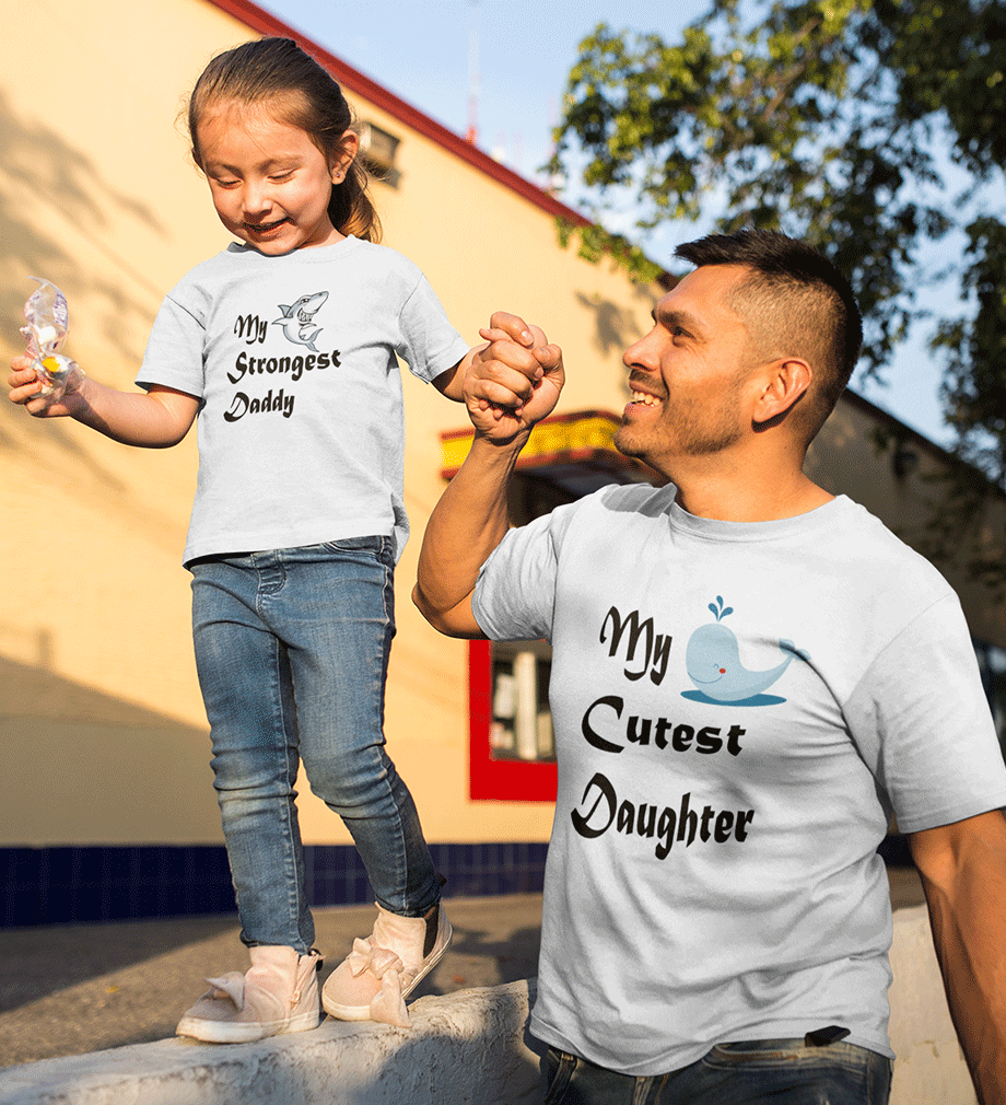 My Cutest Daughter My Strongest Dad Father and Daughter Matching T-Shirt- FunkyTeesClub