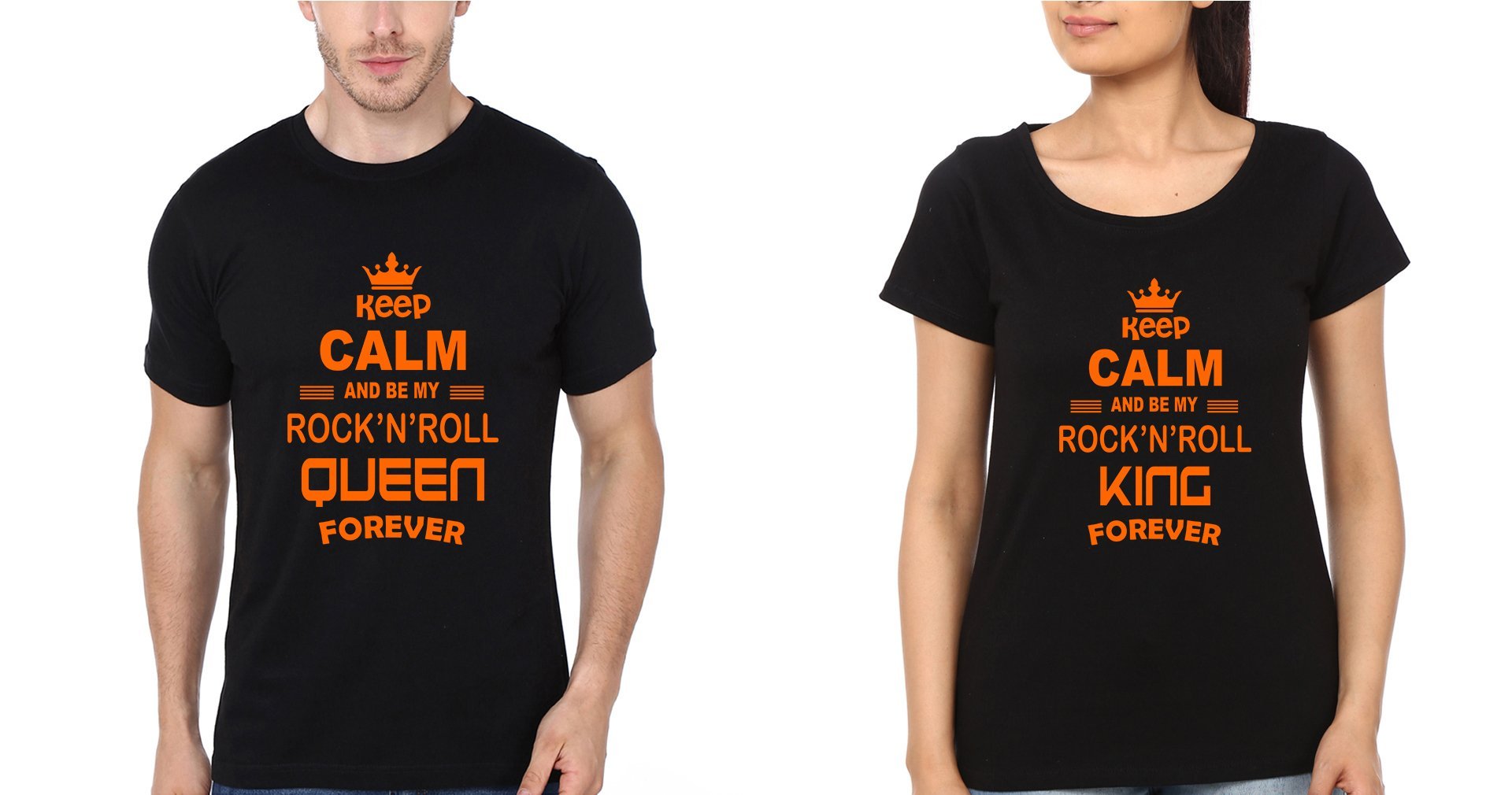 Rock N Roll King Queen Couple Half Sleeves T-Shirts -FunkyTees