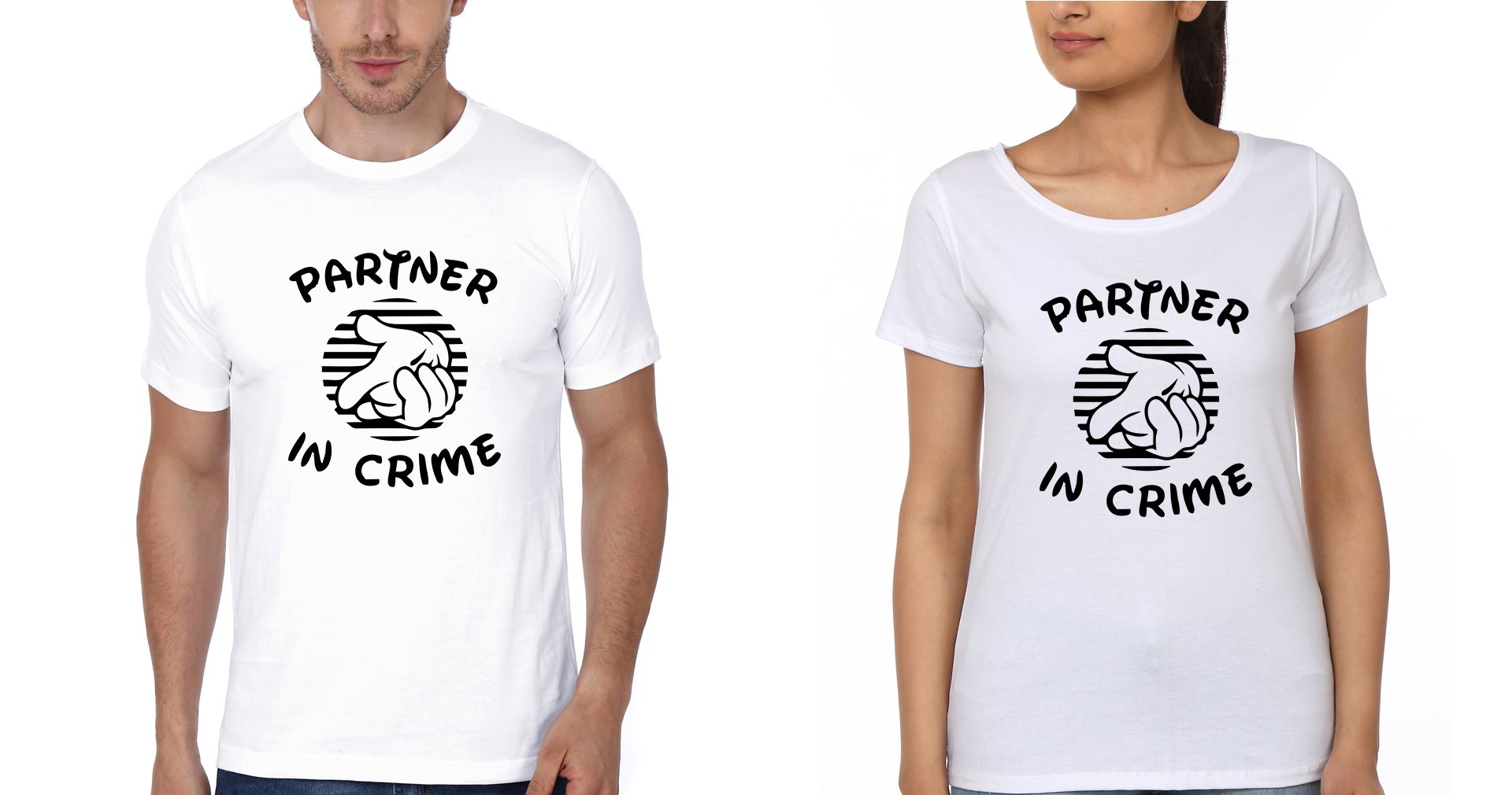 Partners in Crime Couple Half Sleeves T-Shirts -FunkyTees
