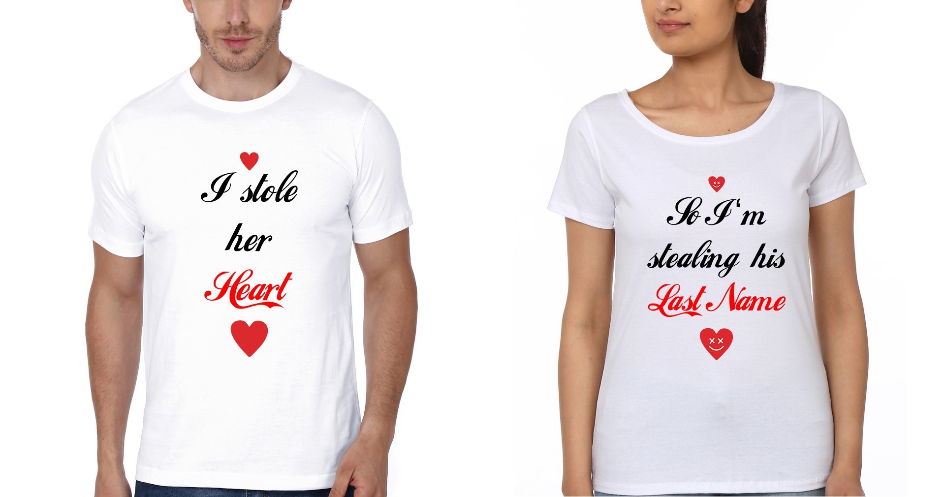 I Stole Her Heart Couple Half Sleeves T-Shirts -FunkyTees