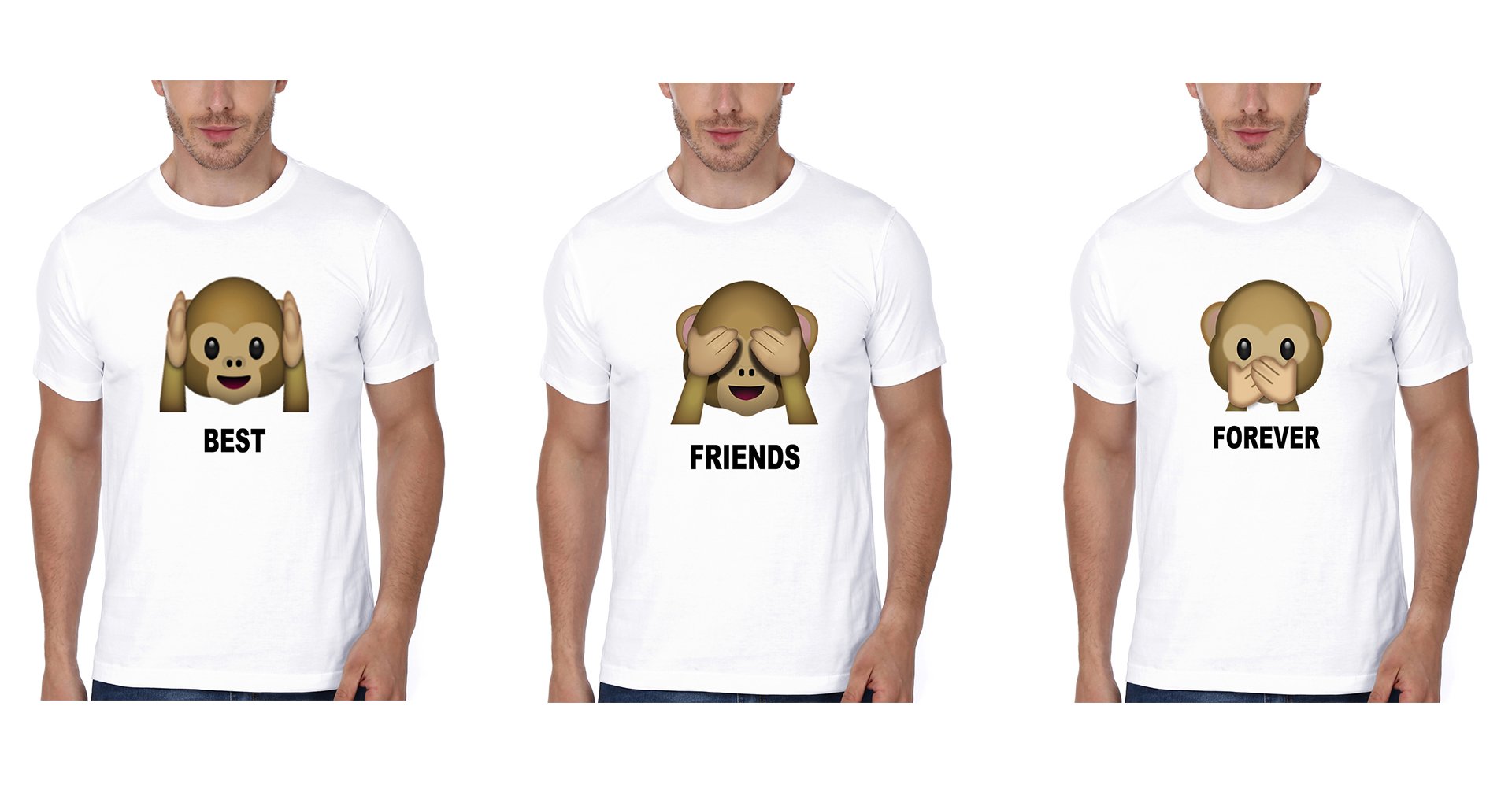 Monkey Emoji BFF Half Sleeves T-Shirts-FunkyTees