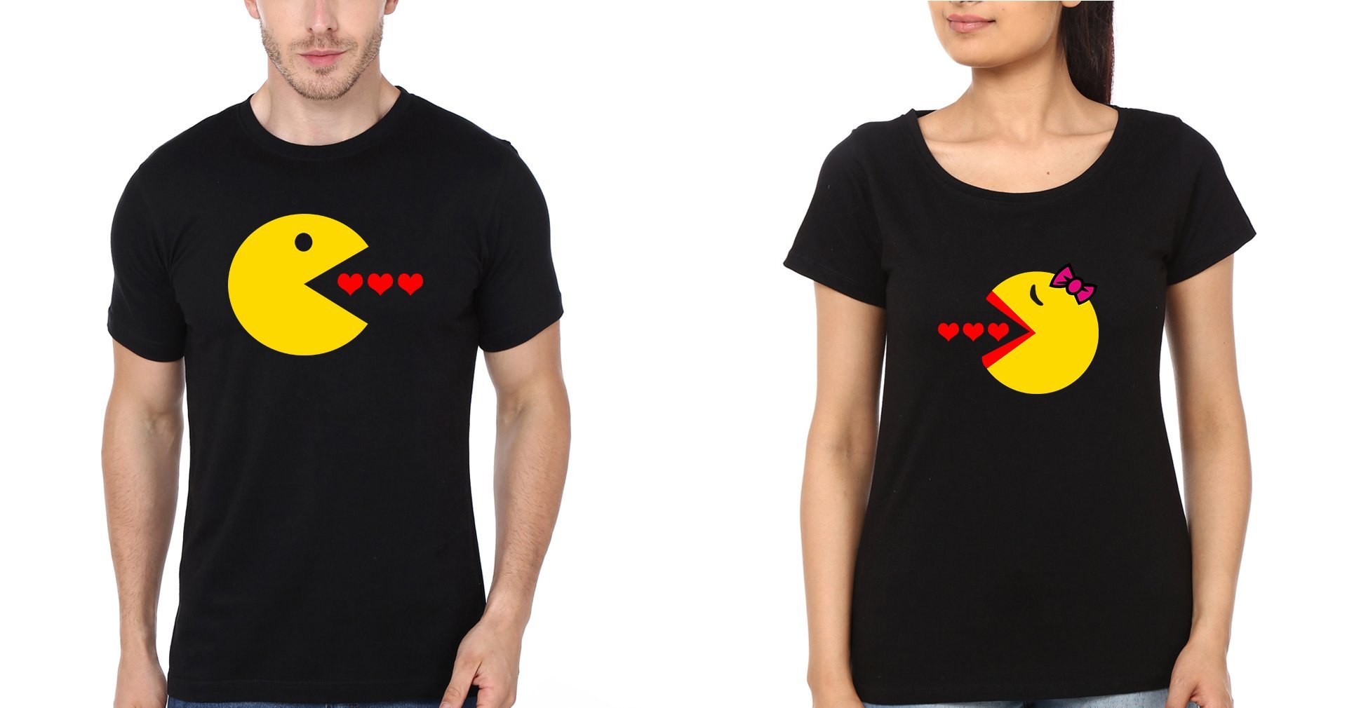Pacman Couple Half Sleeves T-Shirts -FunkyTees