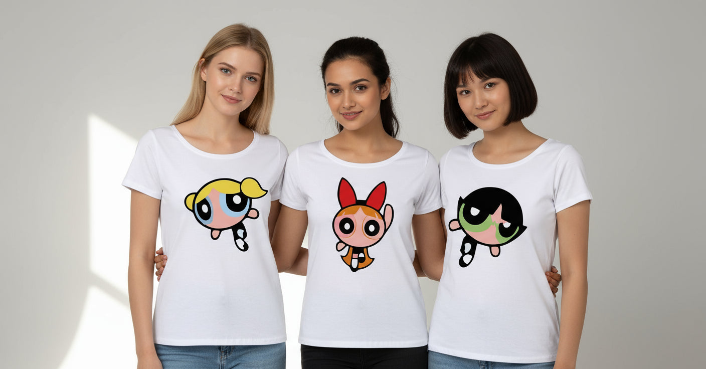 Power Puff Cartoon BFF Half Sleeves T-Shirts-FunkyTees
