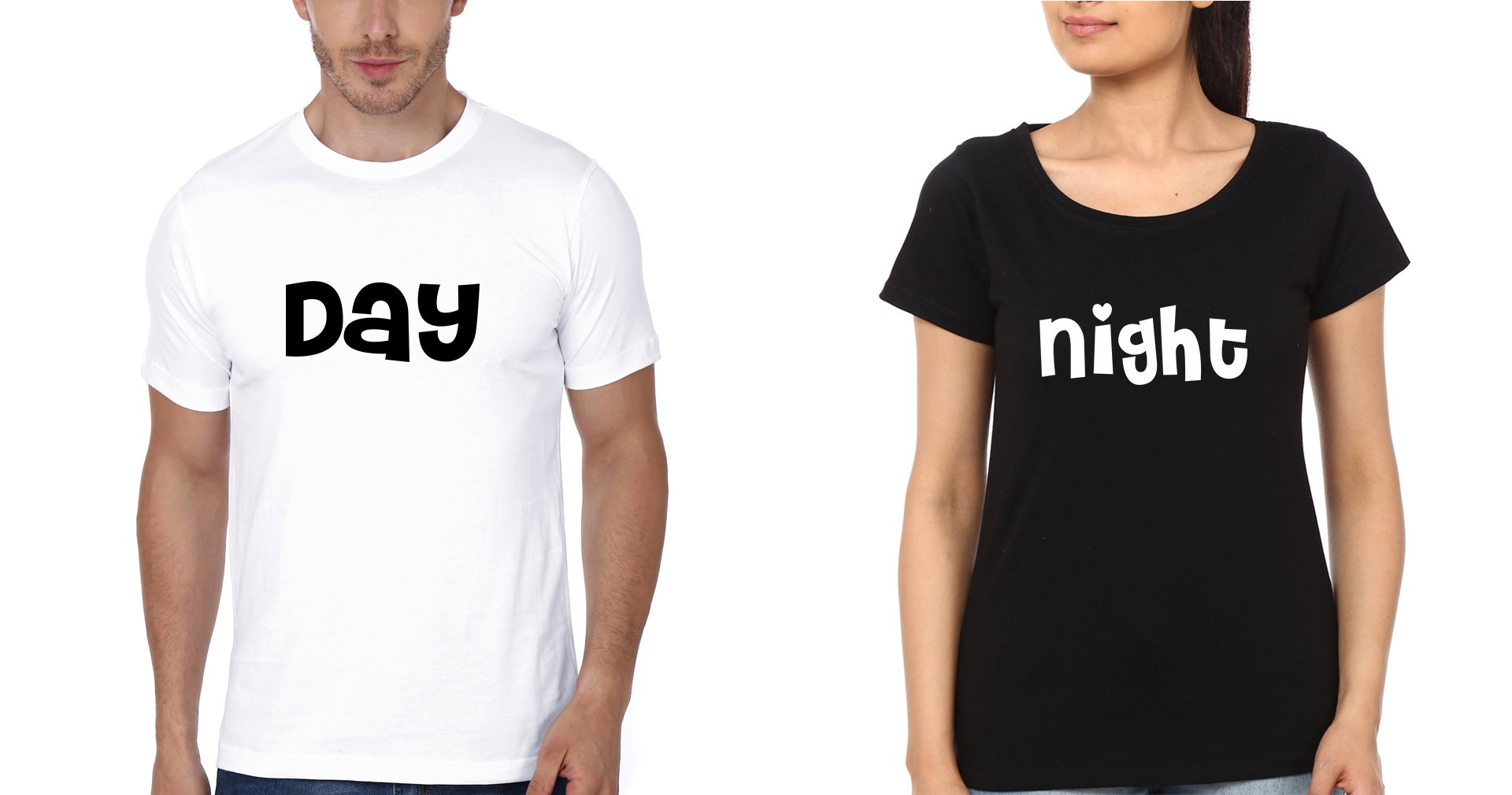 Day Night Couple Half Sleeves T-Shirts -FunkyTees