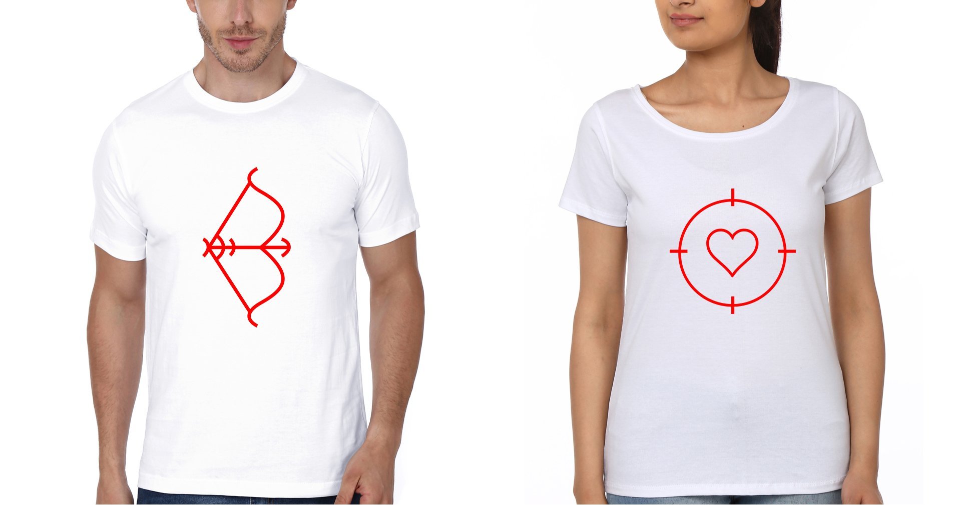 Heart Aerow Couple Half Sleeves T-Shirts -FunkyTees