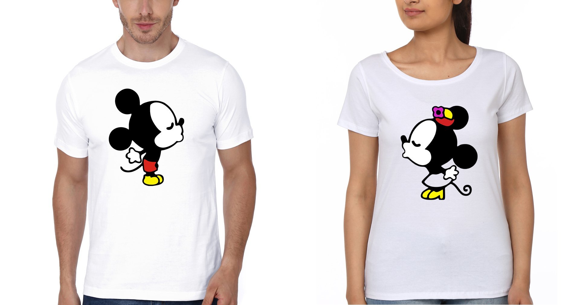 Mickey Minnie Couple Half Sleeves T-Shirts -FunkyTees