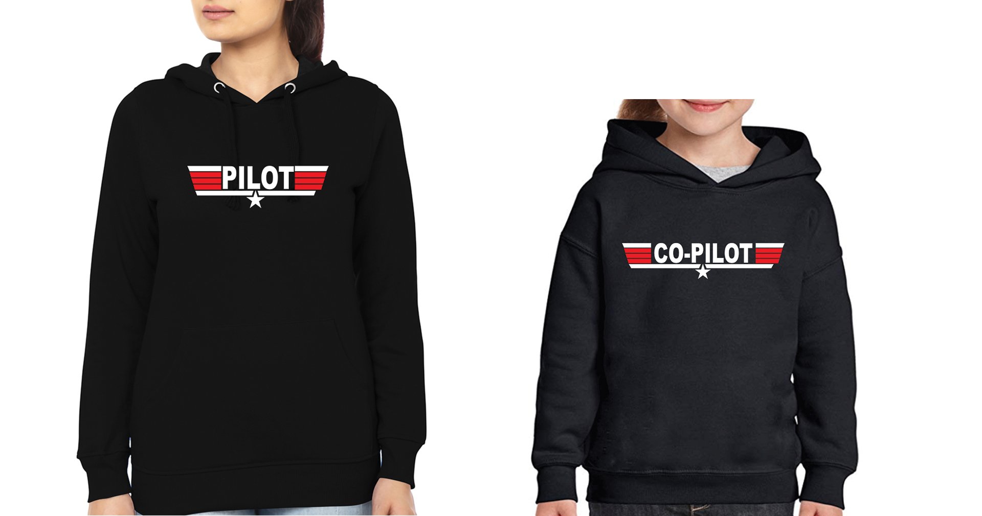 Pilot & Co-Pilot Mother and Daughter Matching Hoodies- FunkyTeesClub