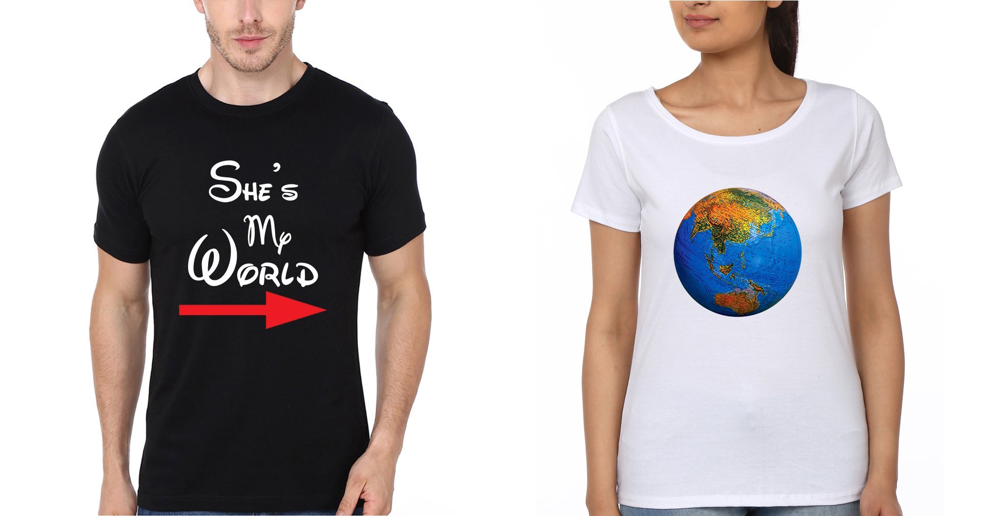 She's My World Couple Half Sleeves T-Shirts -FunkyTees
