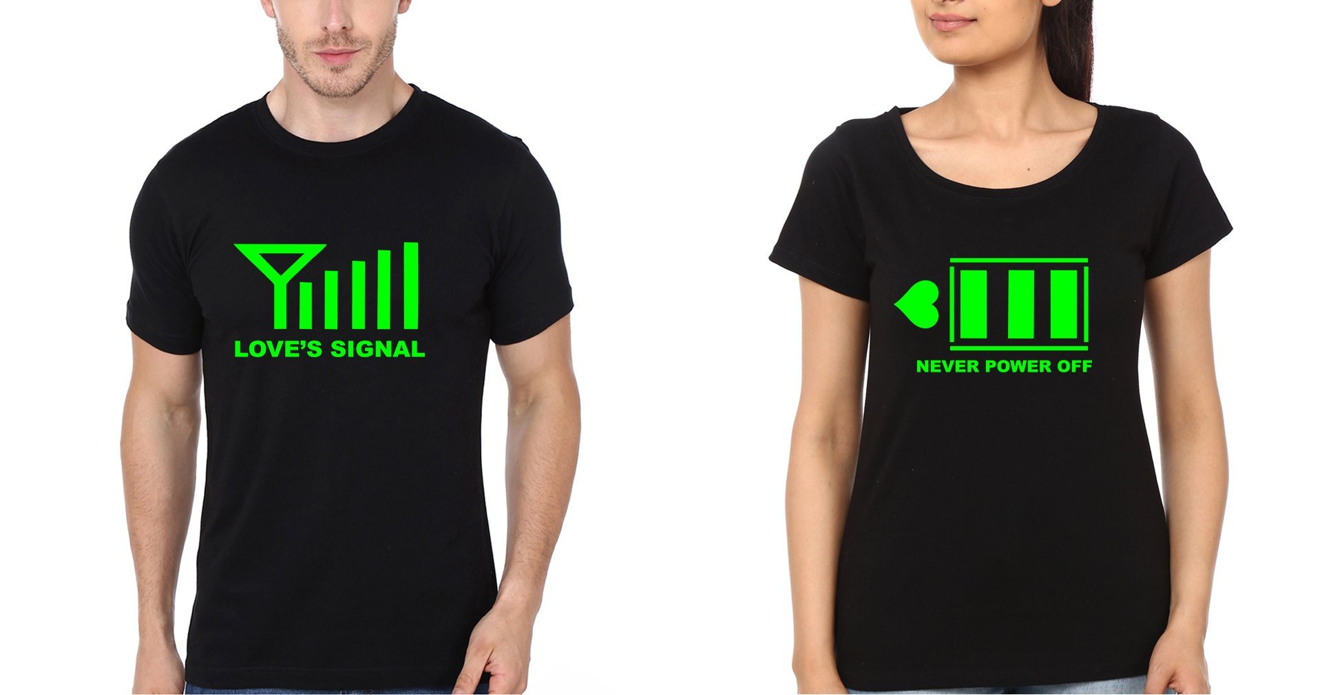 Love's Signal Couple Half Sleeves T-Shirts -FunkyTees