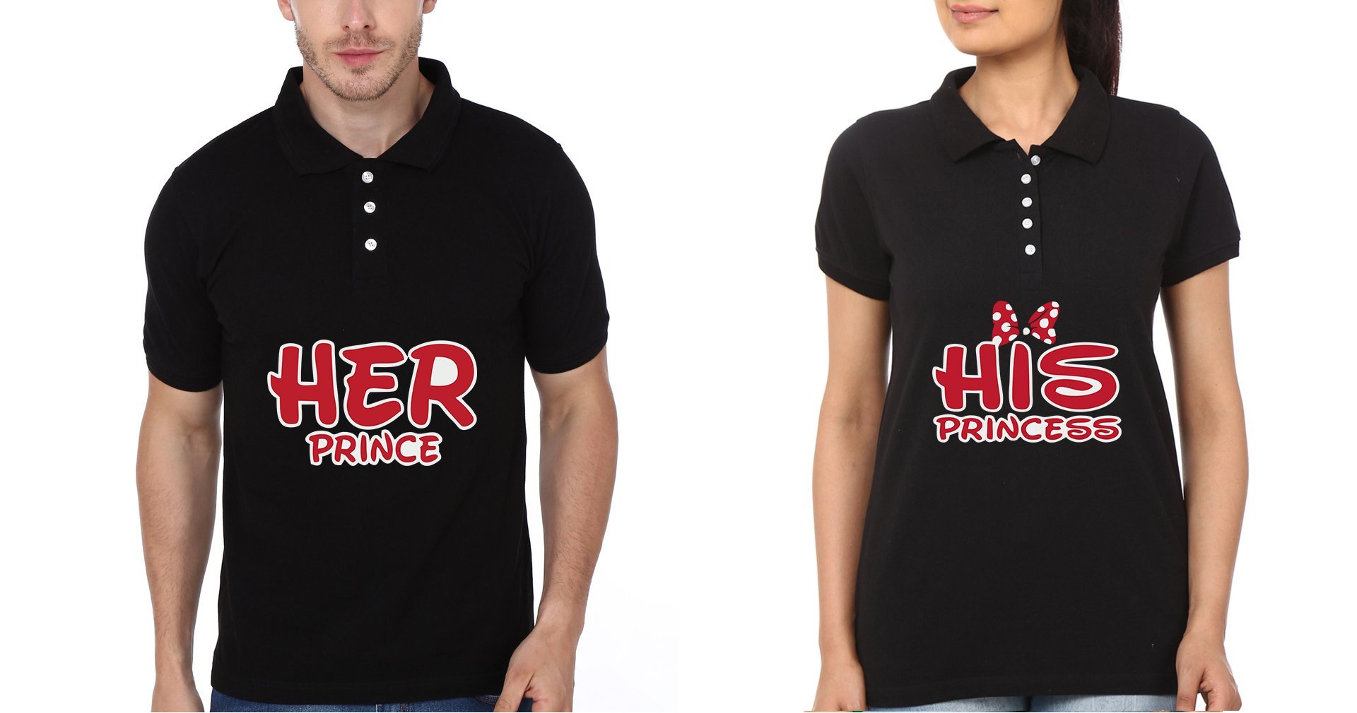 Her Prince His Princess Couple Polo Half Sleeves T-Shirts -FunkyTees