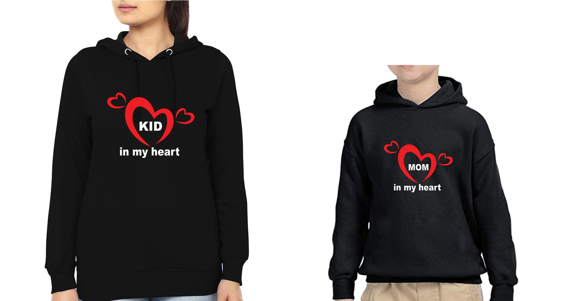 Mom In My Heart Kid in My Heart Mother and Son Matching Hoodies- FunkyTeesClub