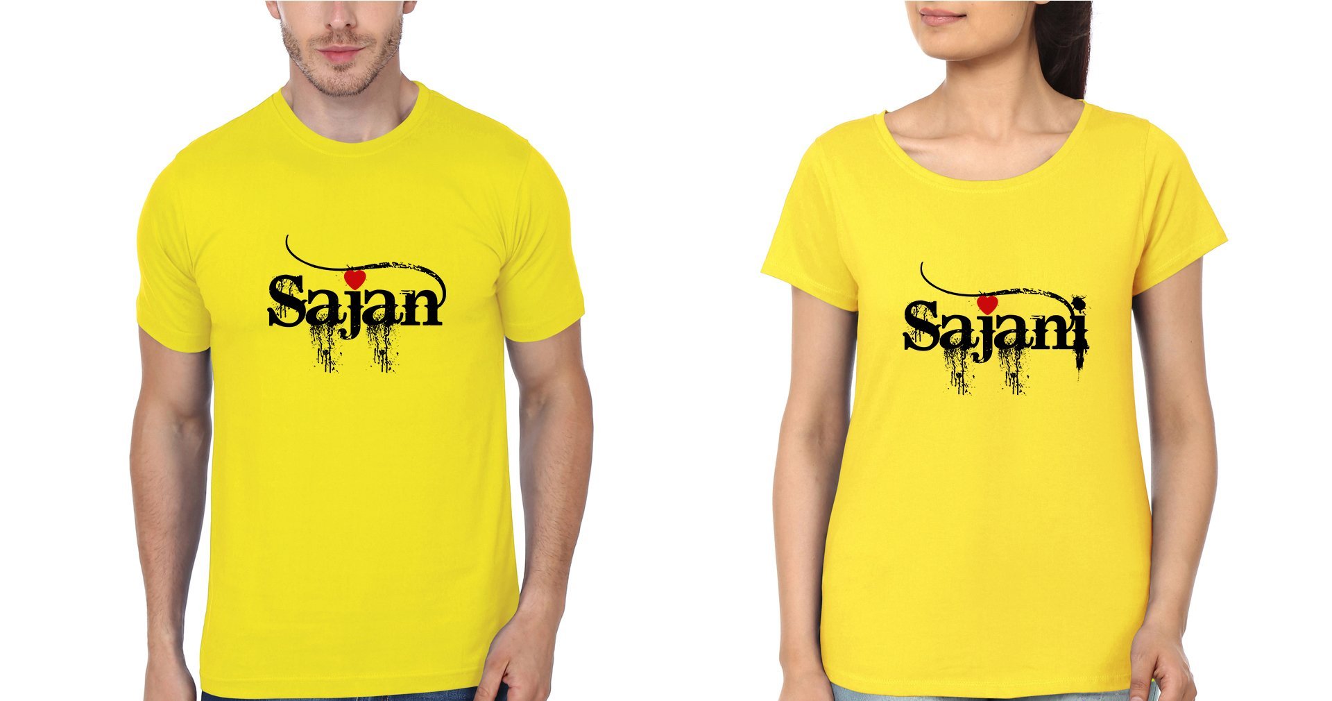 Sajan Aur Sajni Couple Half Sleeves T-Shirts -FunkyTees
