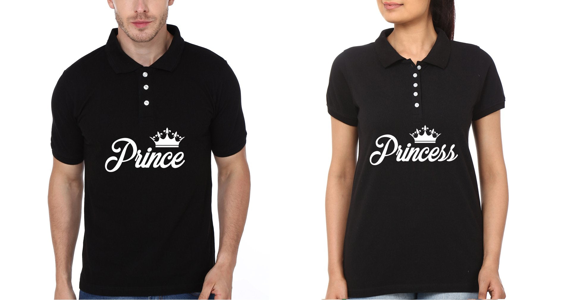 Prince Princess Couple Polo Half Sleeves T-Shirts -FunkyTees